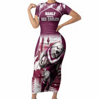 Personalised Sea Eagles Rugby Short Sleeve Bodycon Dress Eagle Mascot Sydney Skyline 3D Graphic