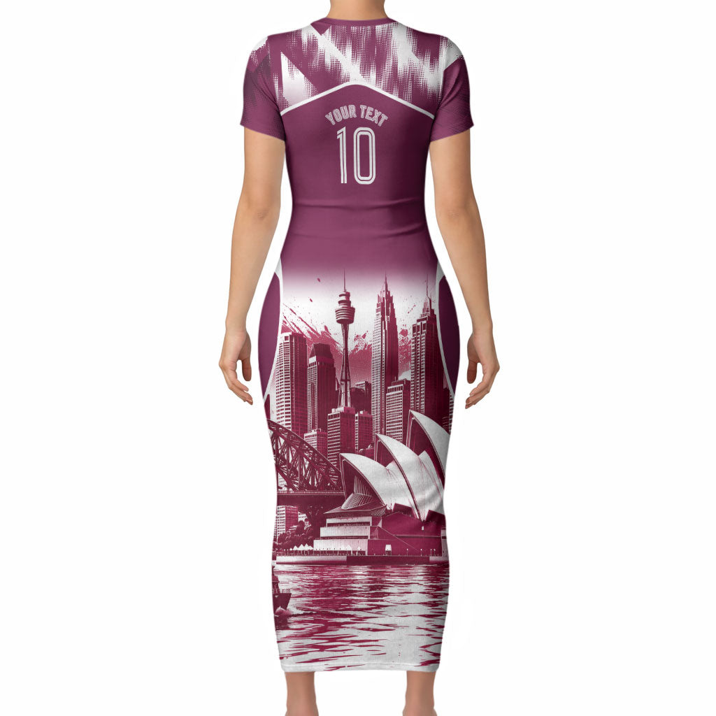Personalised Sea Eagles Rugby Short Sleeve Bodycon Dress Eagle Mascot Sydney Skyline 3D Graphic