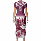 Personalised Sea Eagles Rugby Short Sleeve Bodycon Dress Eagle Mascot Sydney Skyline 3D Graphic
