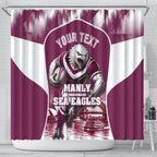 Personalised Sea Eagles Rugby Shower Curtain Eagle Mascot Sydney Skyline 3D Graphic