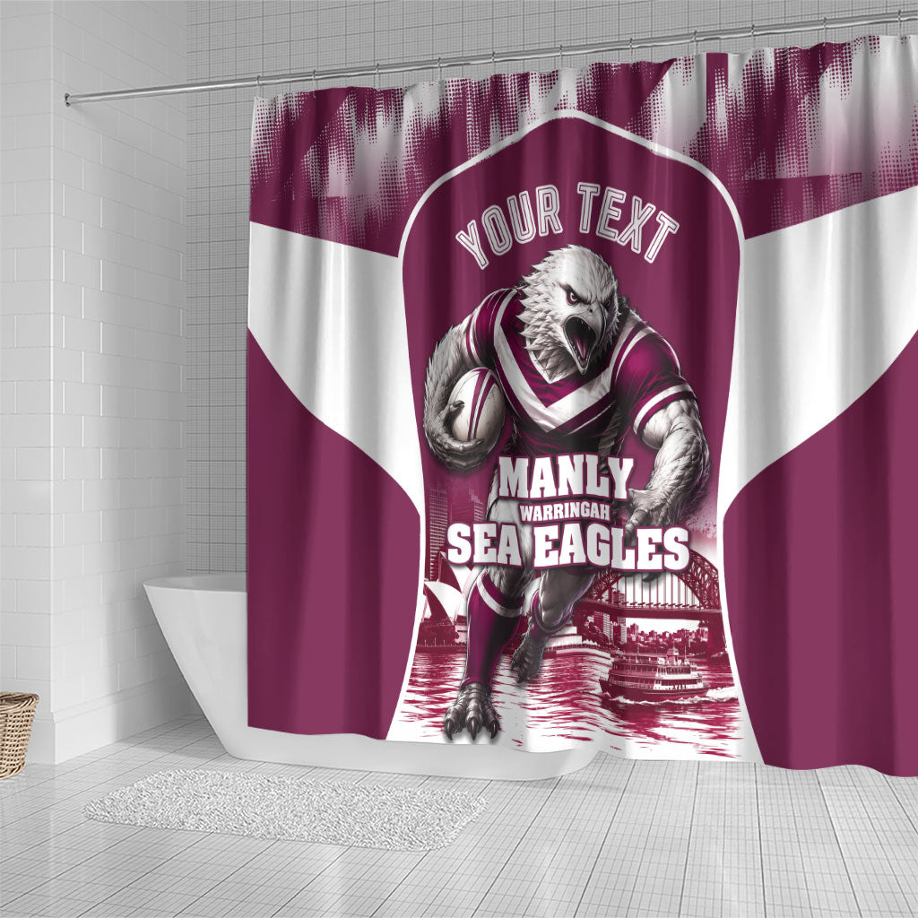 Personalised Sea Eagles Rugby Shower Curtain Eagle Mascot Sydney Skyline 3D Graphic