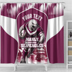Personalised Sea Eagles Rugby Shower Curtain Eagle Mascot Sydney Skyline 3D Graphic