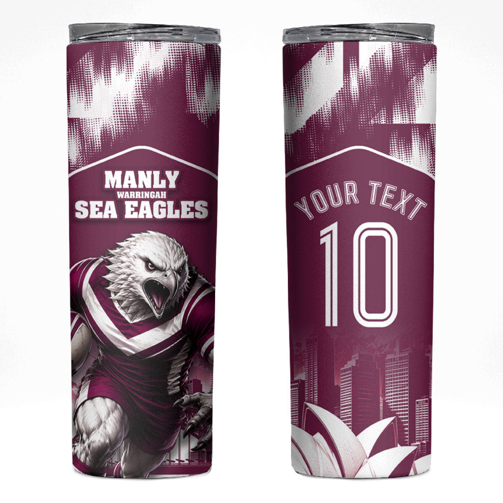 Personalised Sea Eagles Rugby Skinny Tumbler Eagle Mascot Sydney Skyline 3D Graphic