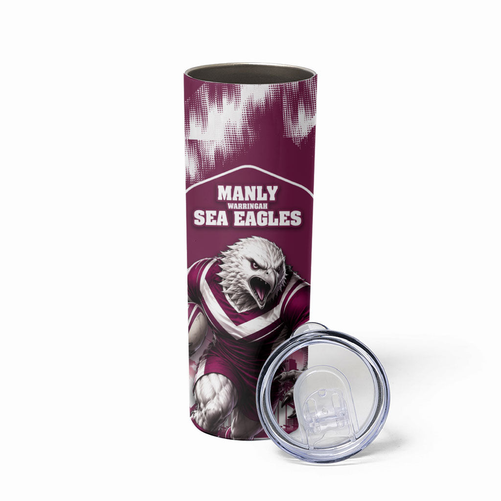 Personalised Sea Eagles Rugby Skinny Tumbler Eagle Mascot Sydney Skyline 3D Graphic