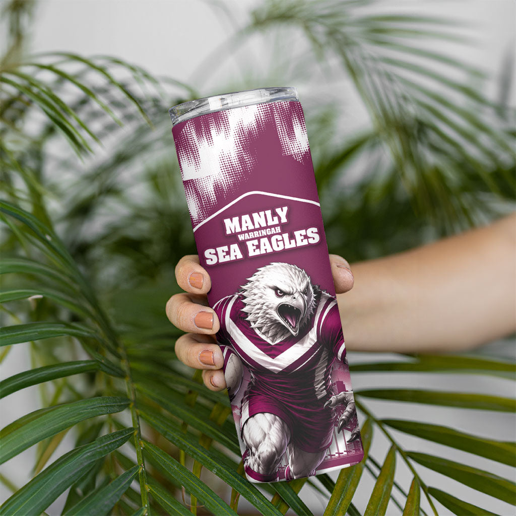 Personalised Sea Eagles Rugby Skinny Tumbler Eagle Mascot Sydney Skyline 3D Graphic