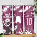 Personalised Sea Eagles Rugby Skinny Tumbler Eagle Mascot Sydney Skyline 3D Graphic