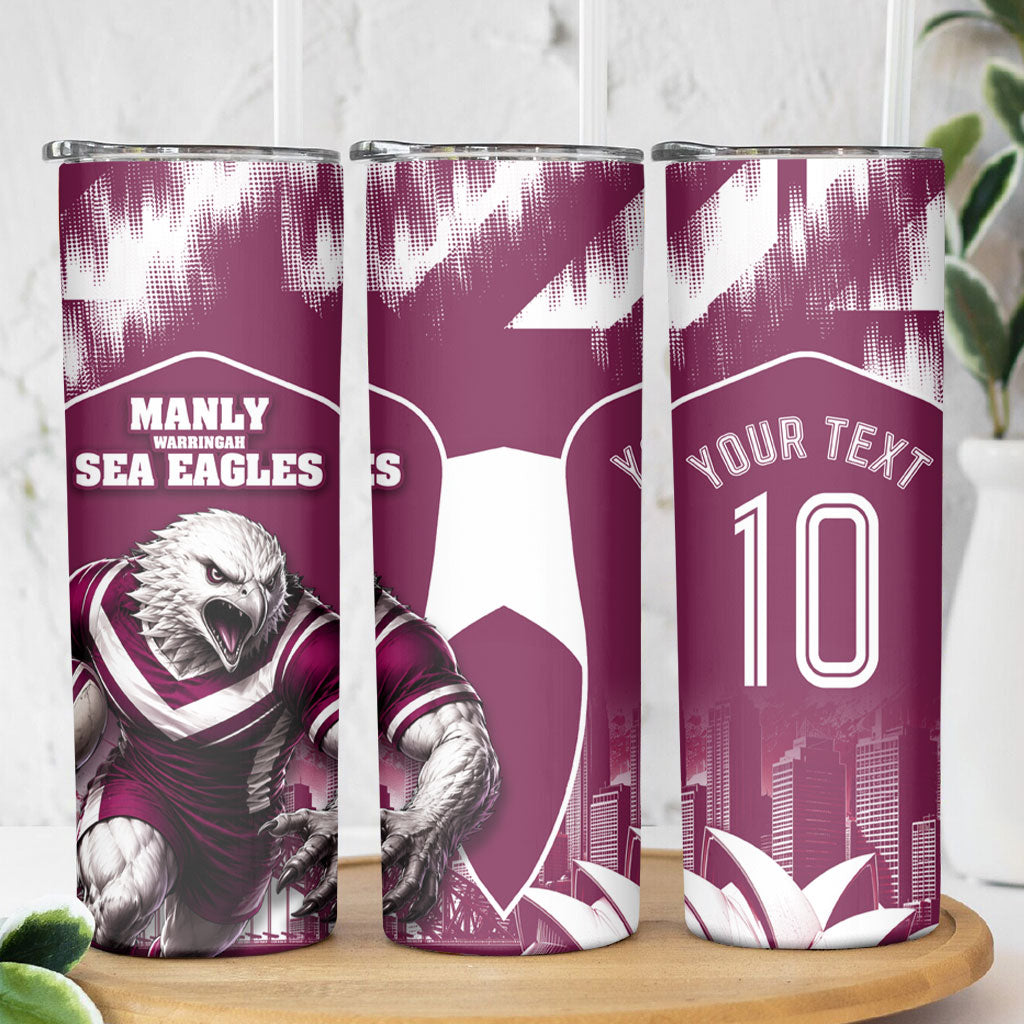 Personalised Sea Eagles Rugby Skinny Tumbler Eagle Mascot Sydney Skyline 3D Graphic