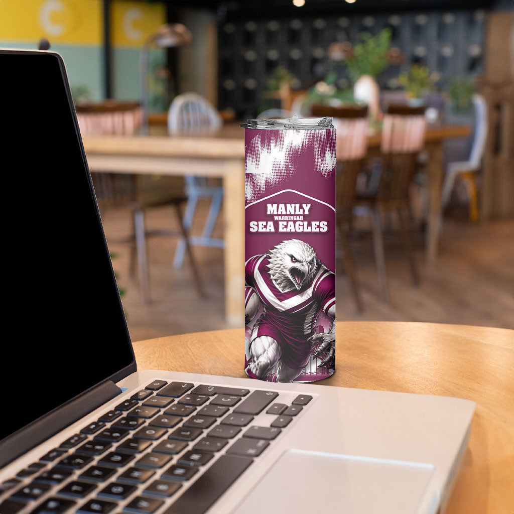 Personalised Sea Eagles Rugby Skinny Tumbler Eagle Mascot Sydney Skyline 3D Graphic