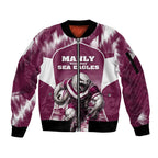 Personalised Sea Eagles Rugby Sleeve Zip Bomber Jacket Eagle Mascot Sydney Skyline 3D Graphic