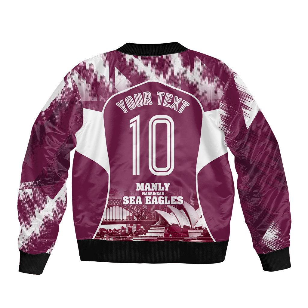 Personalised Sea Eagles Rugby Sleeve Zip Bomber Jacket Eagle Mascot Sydney Skyline 3D Graphic