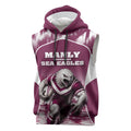 Personalised Sea Eagles Rugby Sleeveless Hoodie Eagle Mascot Sydney Skyline 3D Graphic