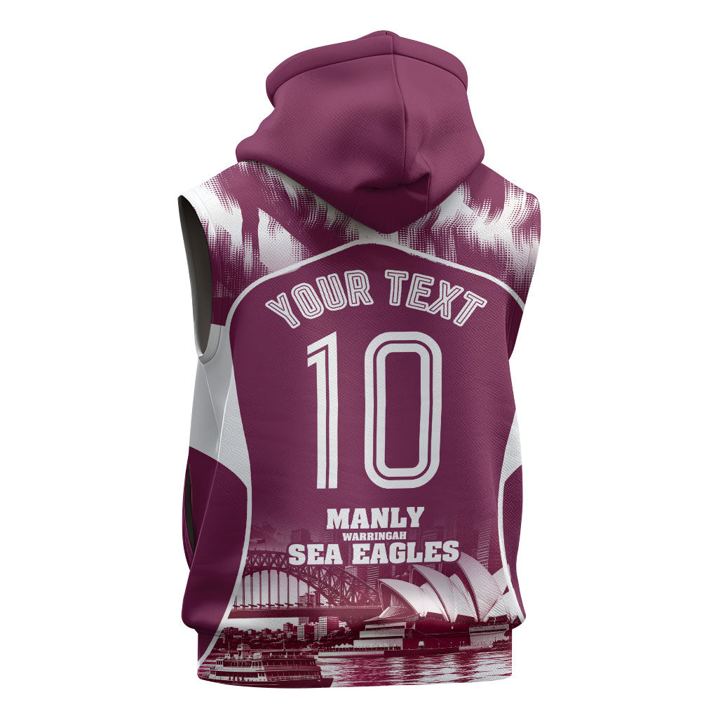 Personalised Sea Eagles Rugby Sleeveless Hoodie Eagle Mascot Sydney Skyline 3D Graphic