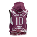 Personalised Sea Eagles Rugby Sleeveless Hoodie Eagle Mascot Sydney Skyline 3D Graphic