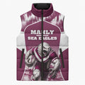 Personalised Sea Eagles Rugby Sleeveless Puffer Jacket Eagle Mascot Sydney Skyline 3D Graphic
