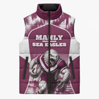 Personalised Sea Eagles Rugby Sleeveless Puffer Jacket Eagle Mascot Sydney Skyline 3D Graphic