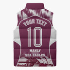 Personalised Sea Eagles Rugby Sleeveless Puffer Jacket Eagle Mascot Sydney Skyline 3D Graphic