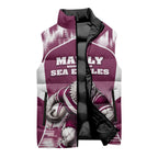 Personalised Sea Eagles Rugby Sleeveless Puffer Jacket Eagle Mascot Sydney Skyline 3D Graphic