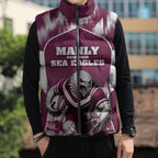 Personalised Sea Eagles Rugby Sleeveless Puffer Jacket Eagle Mascot Sydney Skyline 3D Graphic