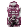 Personalised Sea Eagles Rugby Sleeveless Zip Hoodie Eagle Mascot Sydney Skyline 3D Graphic