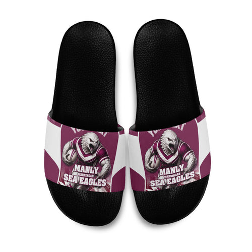 Personalised Sea Eagles Rugby Slide Sandals Eagle Mascot Sydney Skyline 3D Graphic