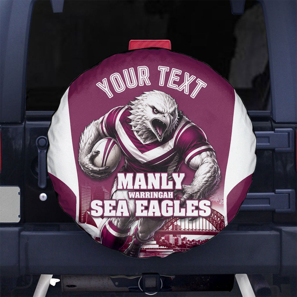 Personalised Sea Eagles Rugby Spare Tire Cover Eagle Mascot Sydney Skyline 3D Graphic