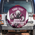 Personalised Sea Eagles Rugby Spare Tire Cover Eagle Mascot Sydney Skyline 3D Graphic