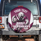 Personalised Sea Eagles Rugby Spare Tire Cover Eagle Mascot Sydney Skyline 3D Graphic