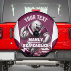 Personalised Sea Eagles Rugby Spare Tire Cover Eagle Mascot Sydney Skyline 3D Graphic