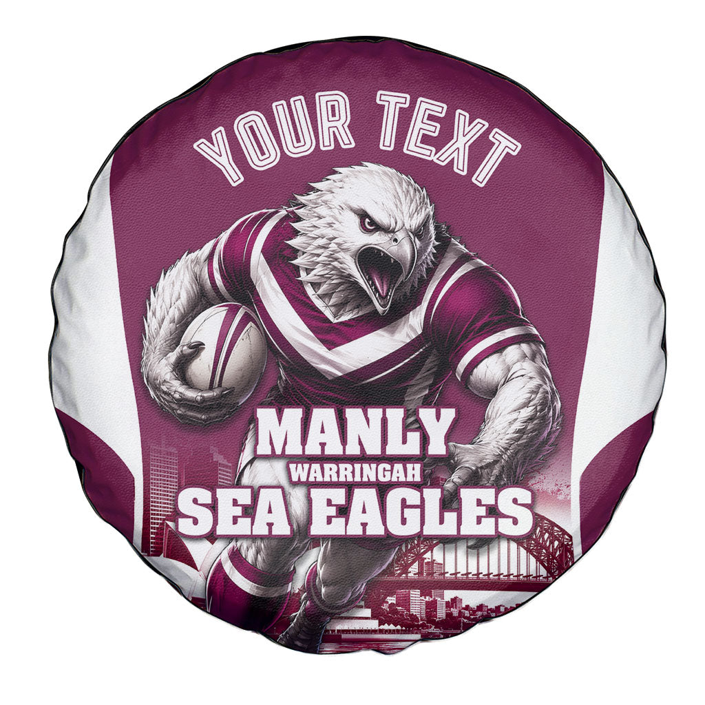 Personalised Sea Eagles Rugby Spare Tire Cover Eagle Mascot Sydney Skyline 3D Graphic