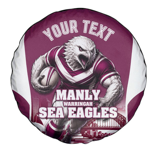 Personalised Sea Eagles Rugby Spare Tire Cover Eagle Mascot Sydney Skyline 3D Graphic