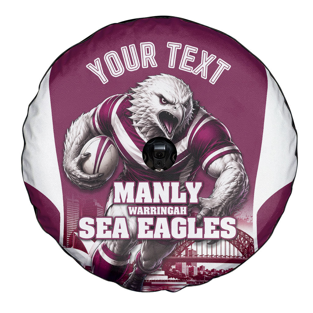 Personalised Sea Eagles Rugby Spare Tire Cover Eagle Mascot Sydney Skyline 3D Graphic