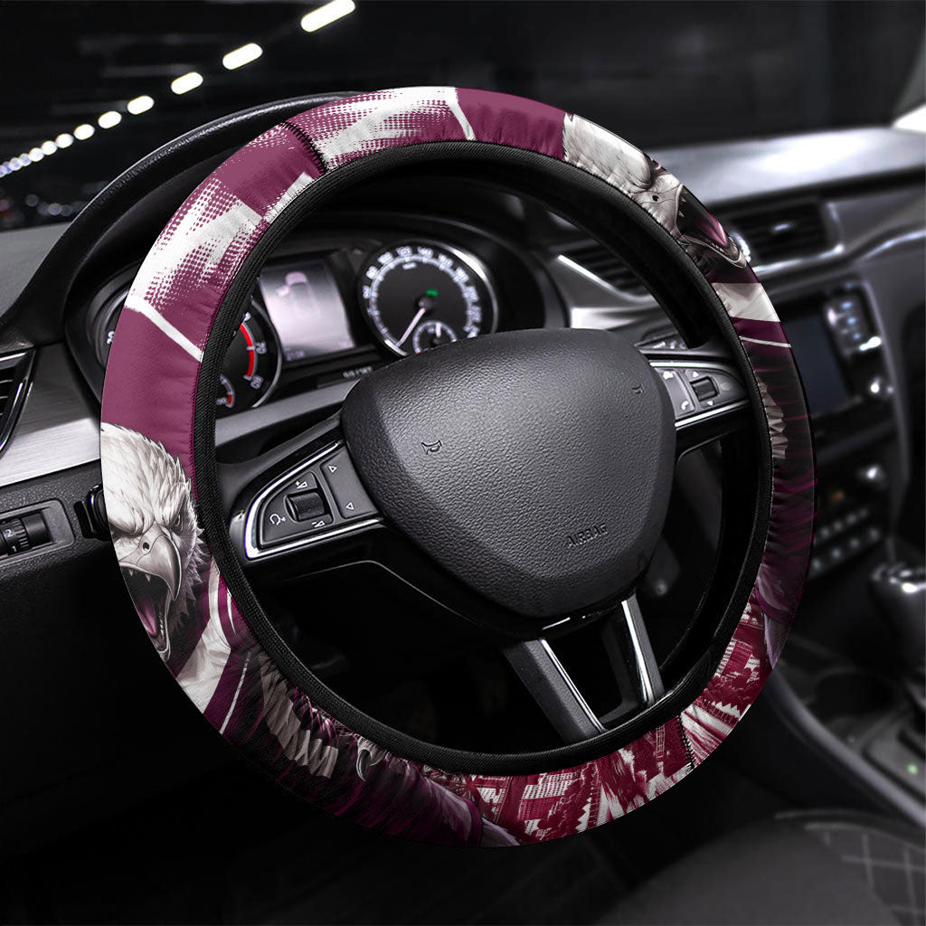 Sea Eagles Rugby Steering Wheel Cover Eagle Mascot Sydney Skyline 3D Graphic