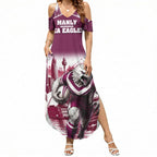 Personalised Sea Eagles Rugby Summer Maxi Dress Eagle Mascot Sydney Skyline 3D Graphic