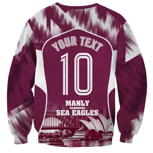 Personalised Sea Eagles Rugby Sweatshirt Eagle Mascot Sydney Skyline 3D Graphic