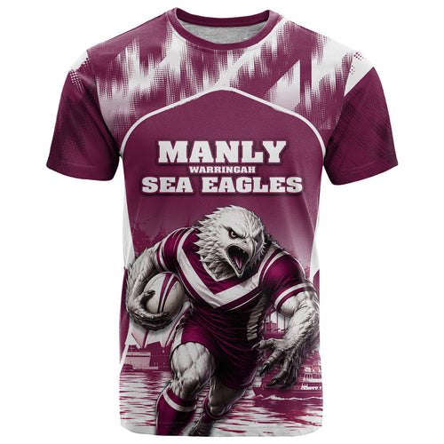 Personalised Sea Eagles Rugby T Shirt Eagle Mascot Sydney Skyline 3D Graphic