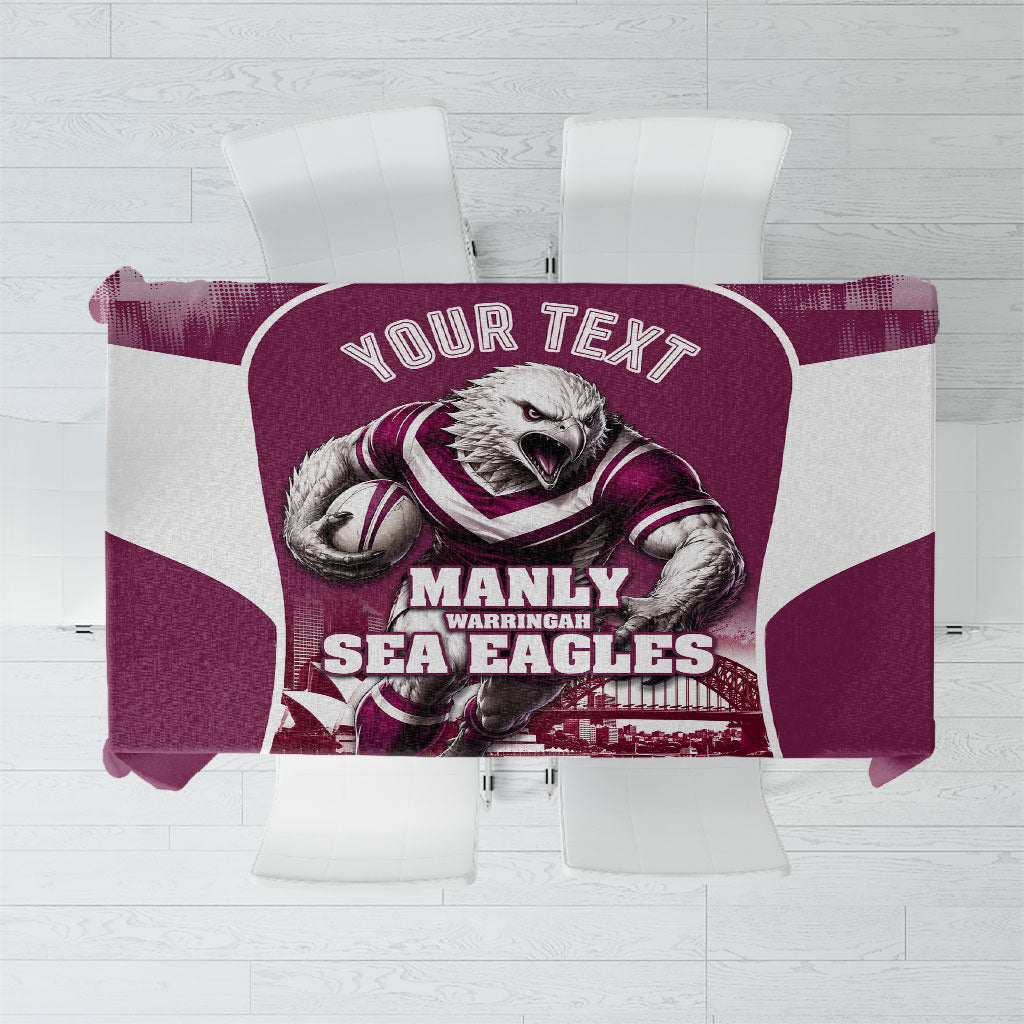 Personalised Sea Eagles Rugby Tablecloth Eagle Mascot Sydney Skyline 3D Graphic