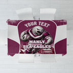 Personalised Sea Eagles Rugby Tablecloth Eagle Mascot Sydney Skyline 3D Graphic