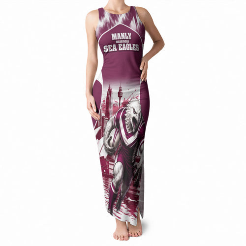 Personalised Sea Eagles Rugby Tank Maxi Dress Eagle Mascot Sydney Skyline 3D Graphic