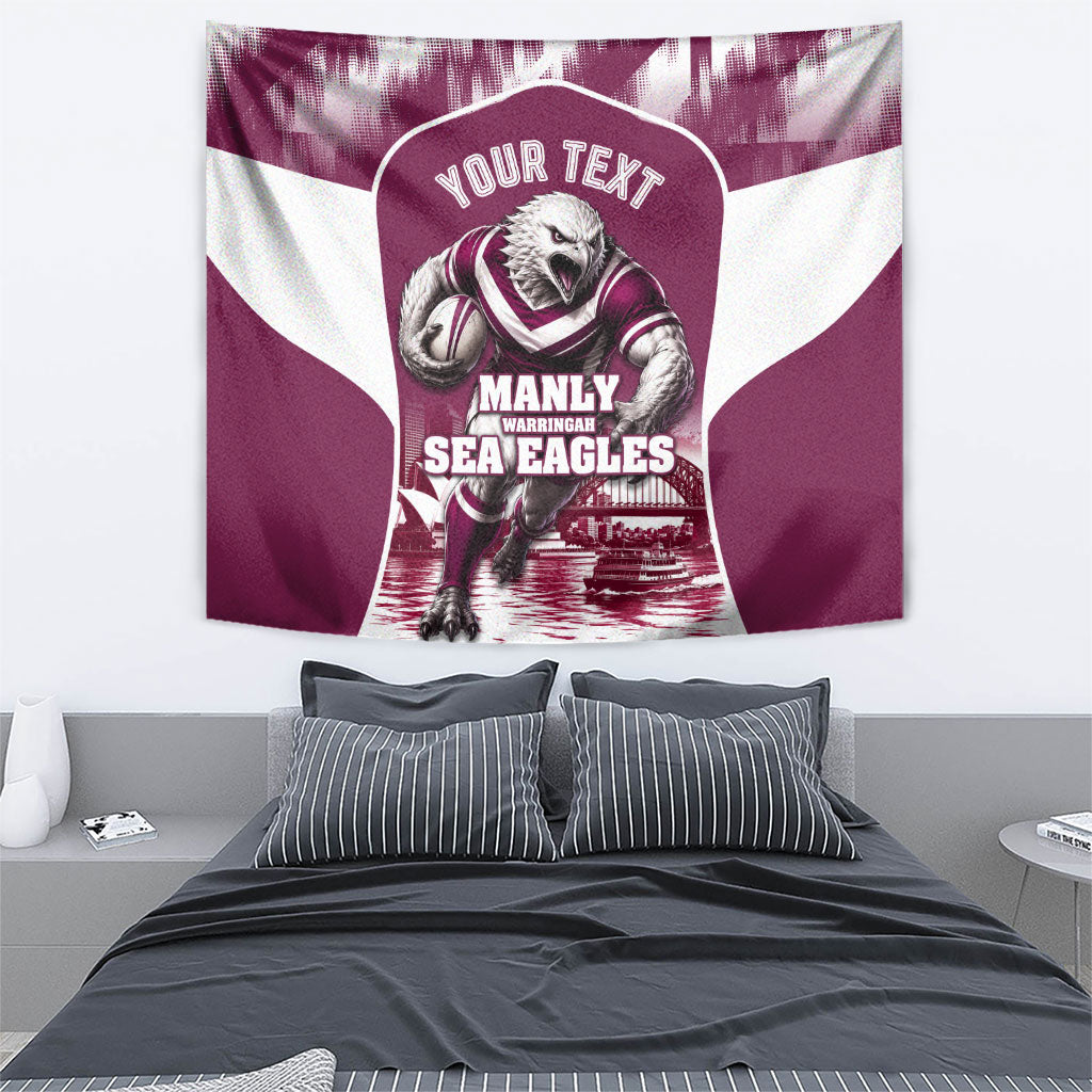 Personalised Sea Eagles Rugby Tapestry Eagle Mascot Sydney Skyline 3D Graphic