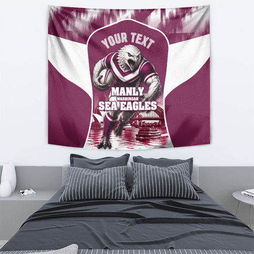 Personalised Sea Eagles Rugby Tapestry Eagle Mascot Sydney Skyline 3D Graphic
