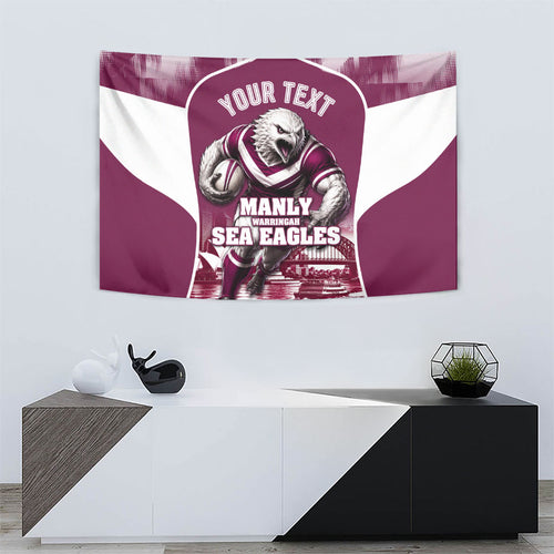 Personalised Sea Eagles Rugby Tapestry Eagle Mascot Sydney Skyline 3D Graphic
