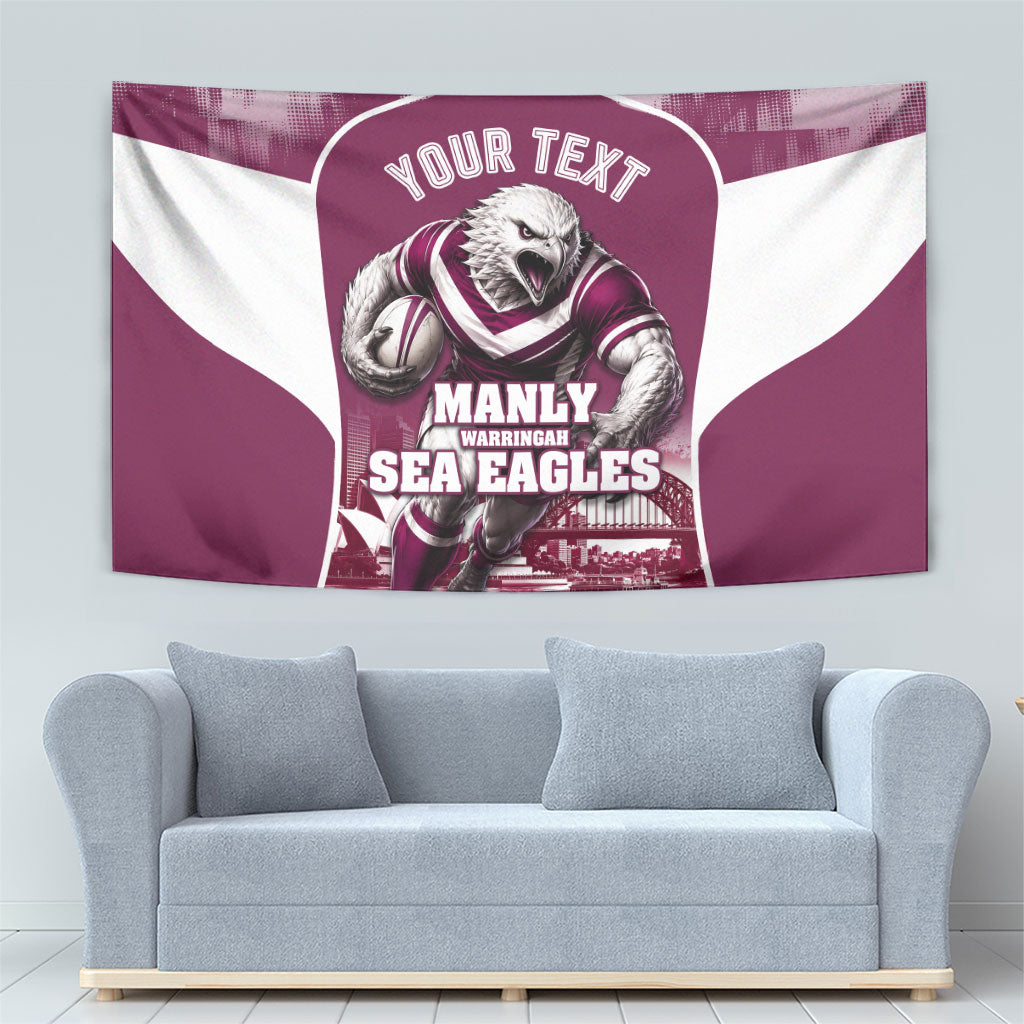Personalised Sea Eagles Rugby Tapestry Eagle Mascot Sydney Skyline 3D Graphic