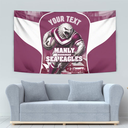 Personalised Sea Eagles Rugby Tapestry Eagle Mascot Sydney Skyline 3D Graphic