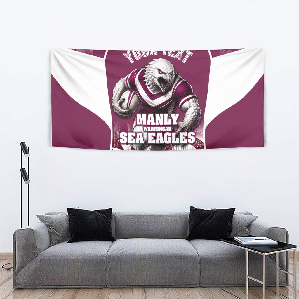Personalised Sea Eagles Rugby Tapestry Eagle Mascot Sydney Skyline 3D Graphic