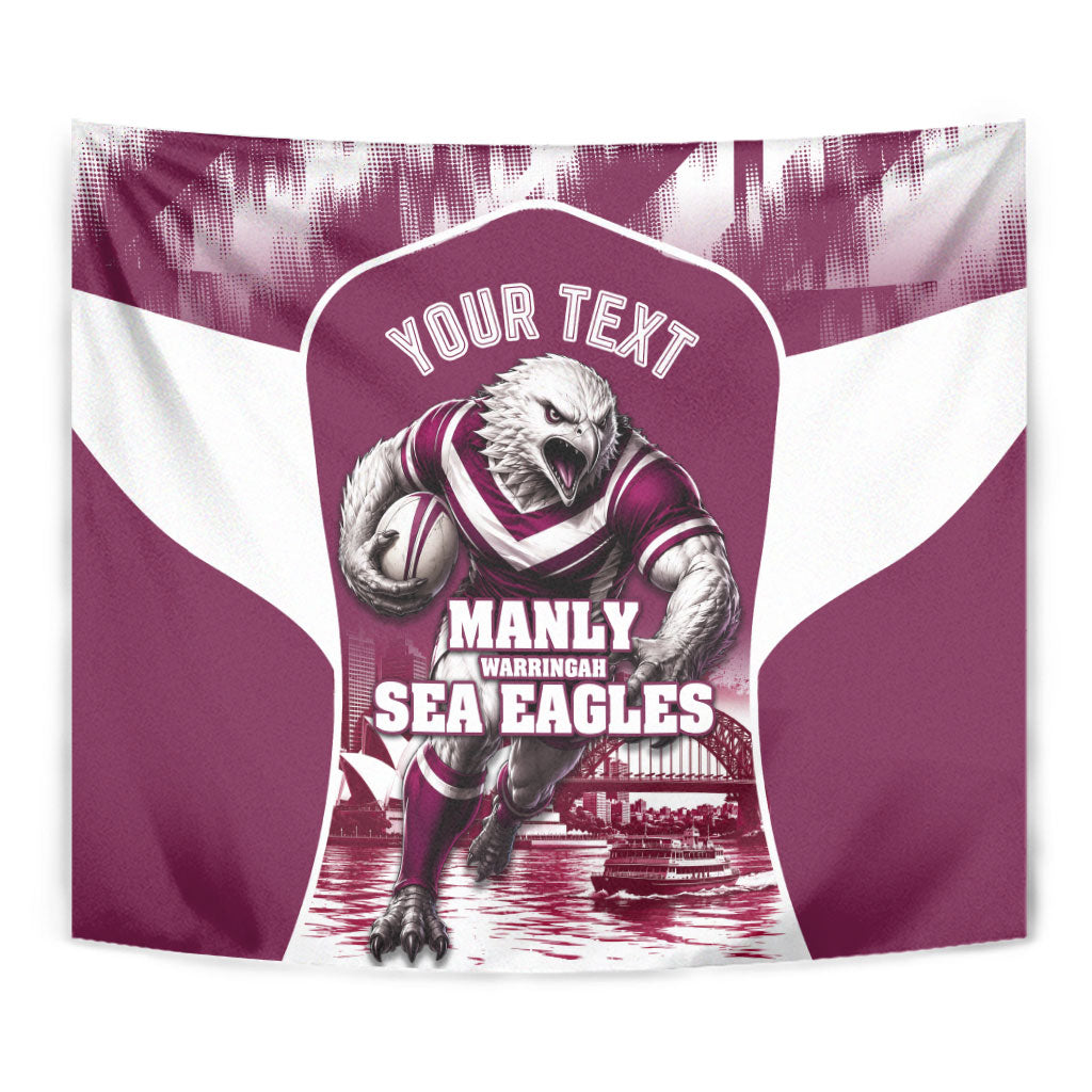 Personalised Sea Eagles Rugby Tapestry Eagle Mascot Sydney Skyline 3D Graphic