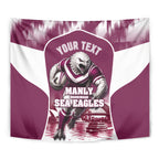 Personalised Sea Eagles Rugby Tapestry Eagle Mascot Sydney Skyline 3D Graphic