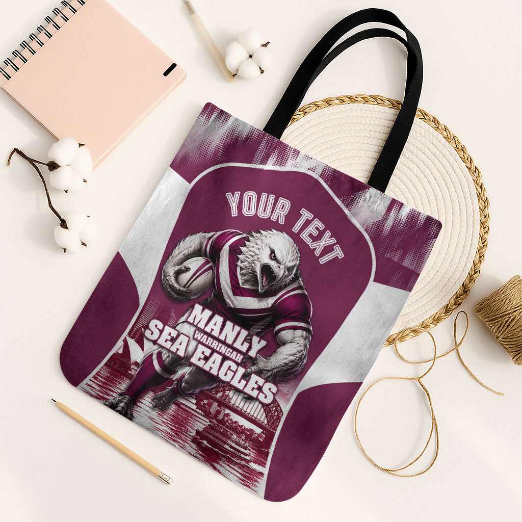 Personalised Sea Eagles Rugby Tote Bag Eagle Mascot Sydney Skyline 3D Graphic