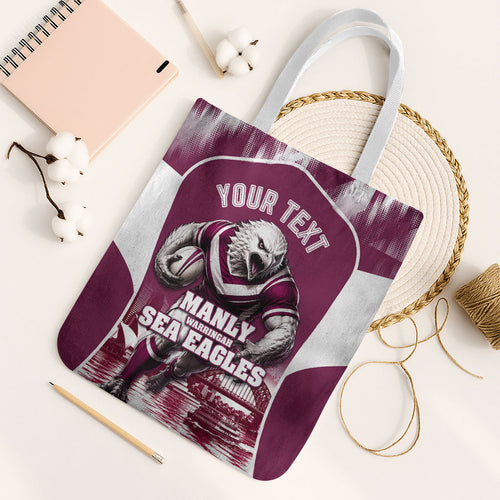 Personalised Sea Eagles Rugby Tote Bag Eagle Mascot Sydney Skyline 3D Graphic