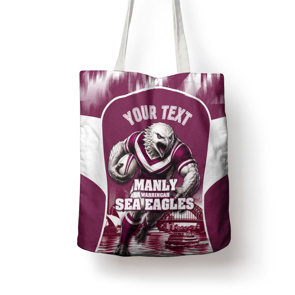Personalised Sea Eagles Rugby Tote Bag Eagle Mascot Sydney Skyline 3D Graphic