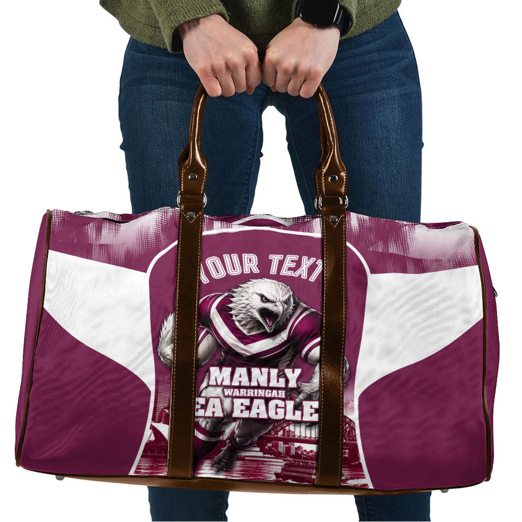 Personalised Sea Eagles Rugby Travel Bag Eagle Mascot Sydney Skyline 3D Graphic